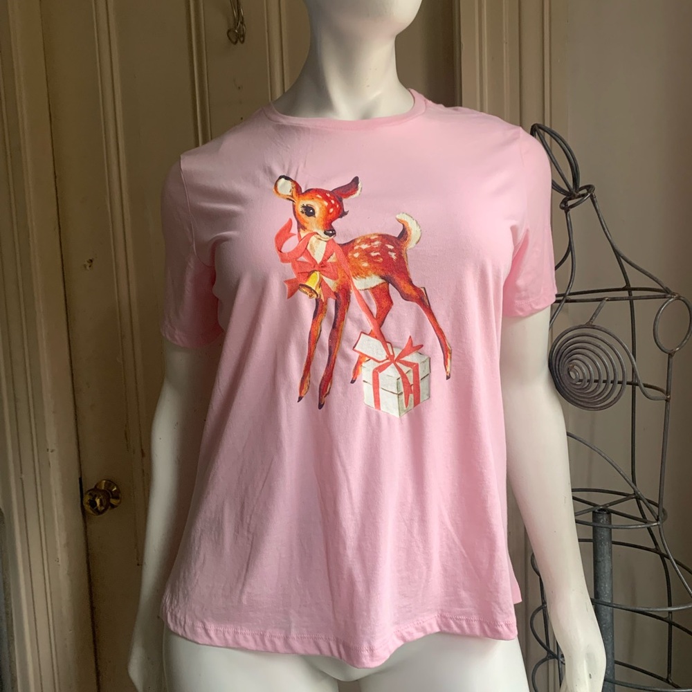 NWOT Bella Canvas Light Pink Deer and Gift Short Sleeve Tee